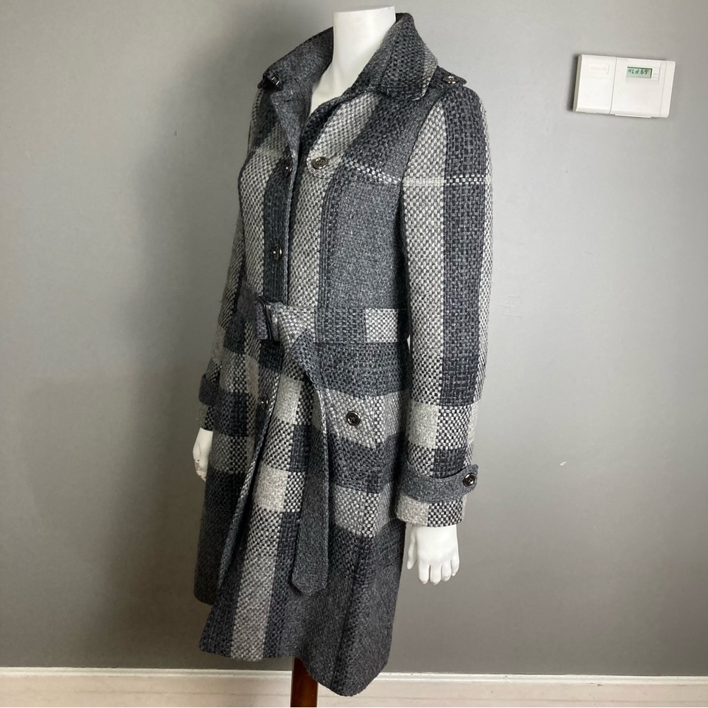 Burberry long trench coat women's size 6 plaid wool belted gray winter - Picture 9 of 16